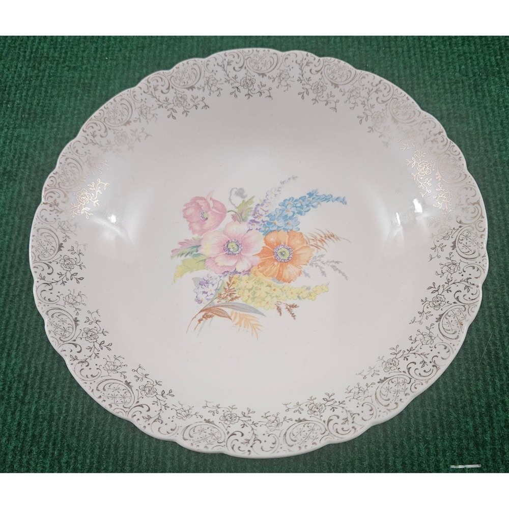 Royal China Serving Bowl Floral Bouquet 22K Gold‎ Trim Scalloped Edge